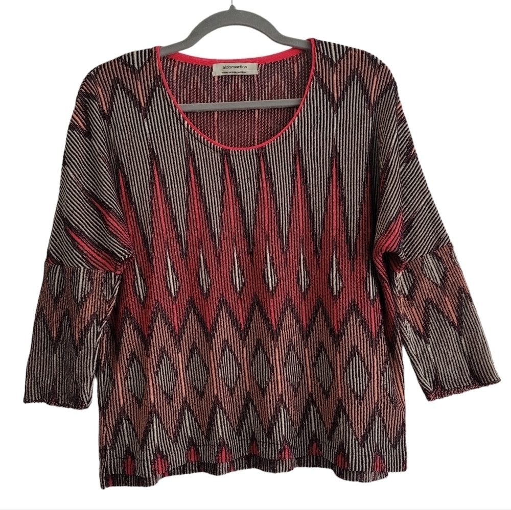 Anthropologie Aldo Martins Women Chevron Slinky Knit 3/4 Sleeve Top Blouse‎